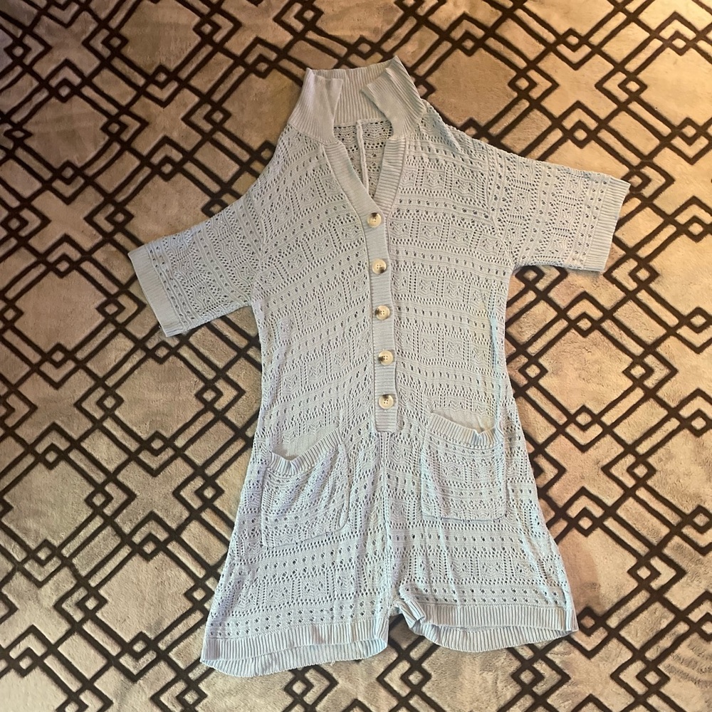Baby Blue Knit romper W/Buttons Female Size Small